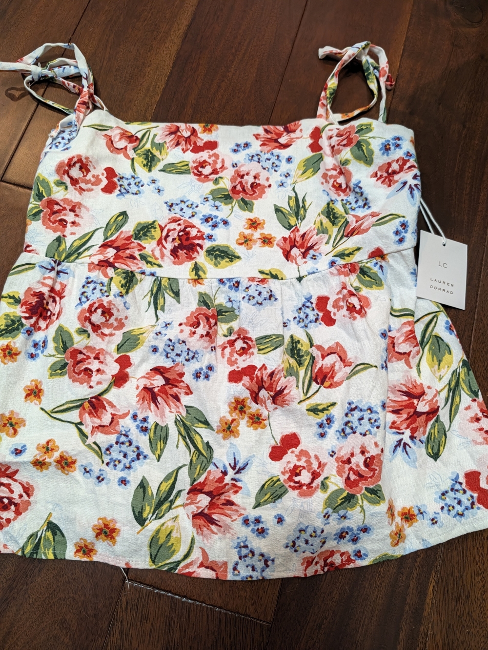 LC Lauren Conrad White Floral Tie-tank In Size Medium